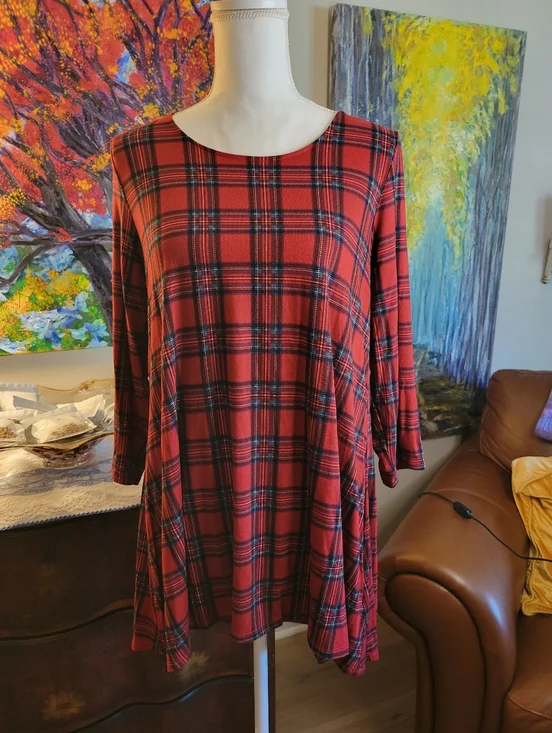 Khakis & Co Red Plaid Shirt Top - Picture 1 of 5